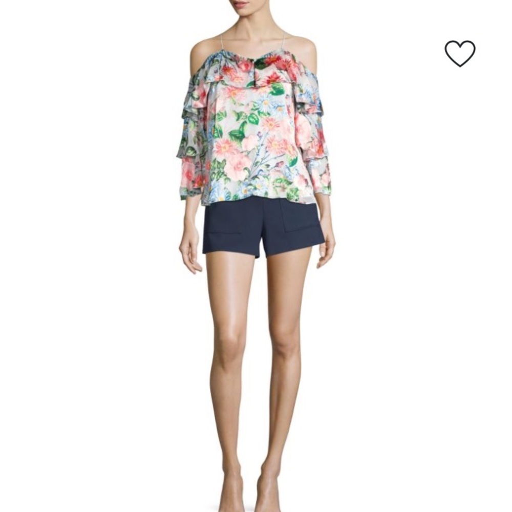 ALICE+OLIVIA MARYLEE SILK BLEND FLORAL OFF THE SHOULDER SEXY FEMININE BLOUSE - Picture 5 of 14